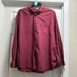 basic edition dress shirt, front pocket button-down red blue white striped 2XL